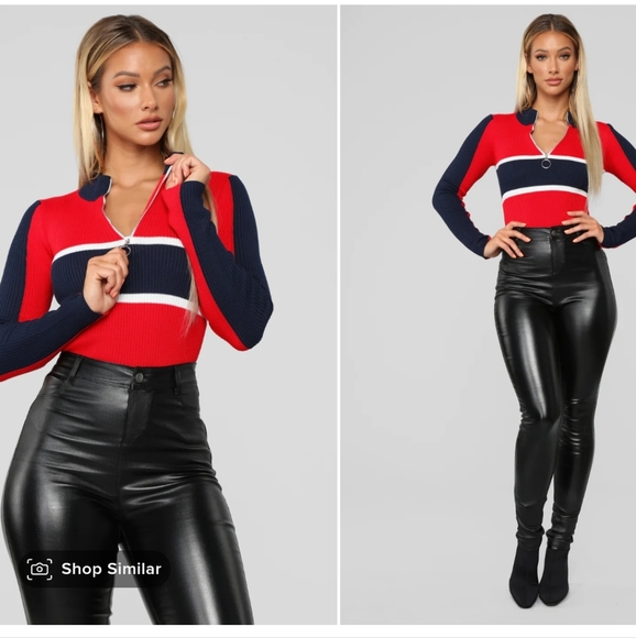 Red and Blue O-Ring Zipper Sweater - Picture 1 of 17